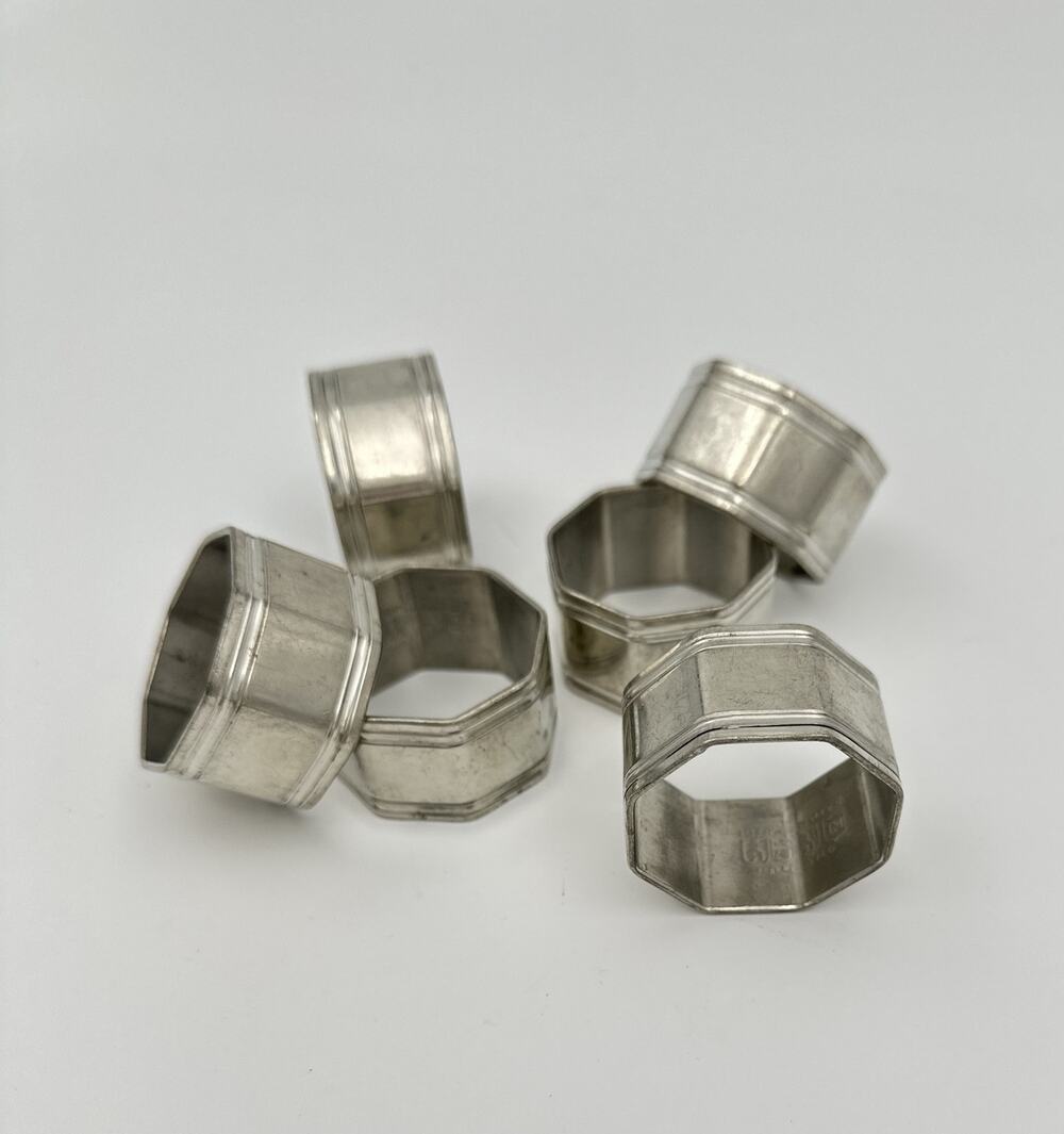 Vintage Pewter Napkin Rings — Octagonal Form with Maker's Chop Mark $32